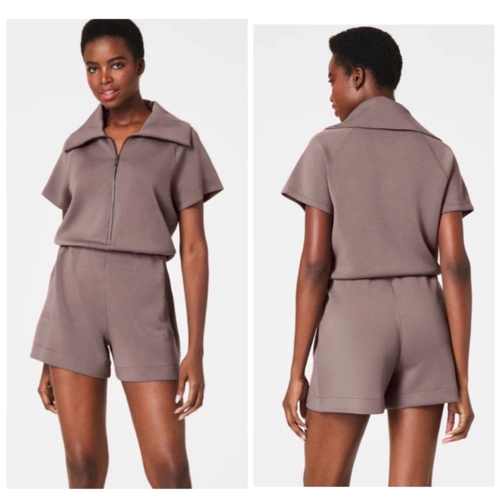 SPANX AirEssentials Half Zip Romper Jumpsuit Smoke‎ Taupe XL 50948R New (I)